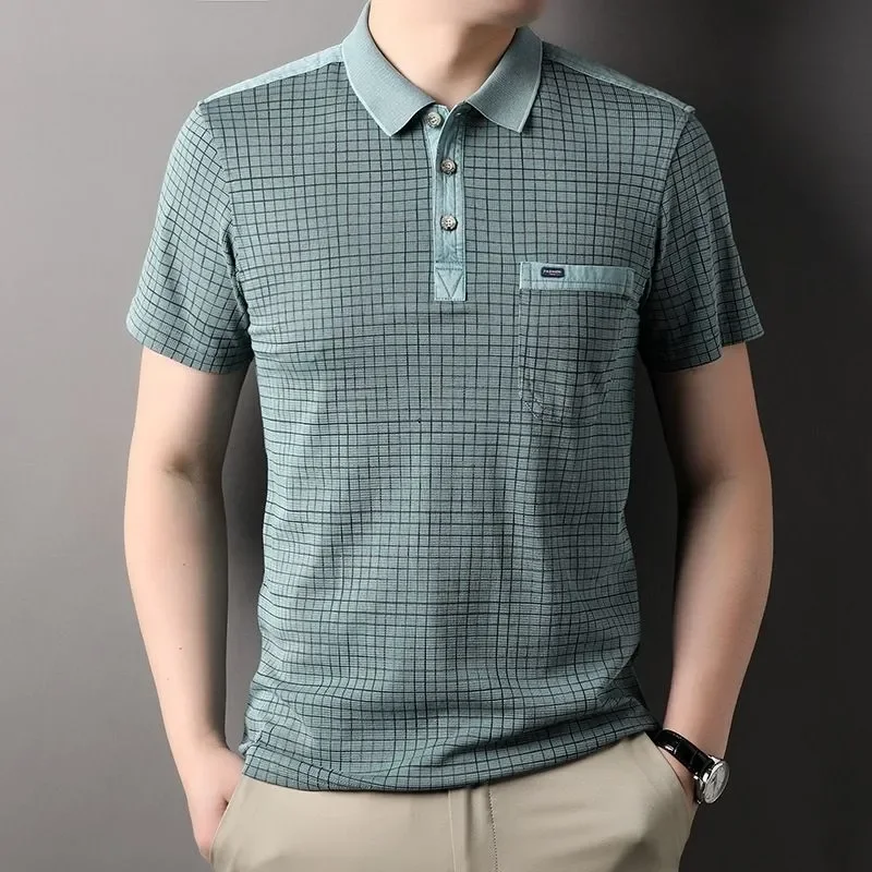 Middle-Aged Men's Summer Short-Sleeve T-Shirt with Real Pockets, Washed and Distressed Print, Small Checkered Casual Tee, Dad's Top
Middle-Aged Men's Summer Short-Sleeve T-Shirt with Real Pockets, Washed and Distressed Print, Small Checkered Casual Tee, Dad's Top