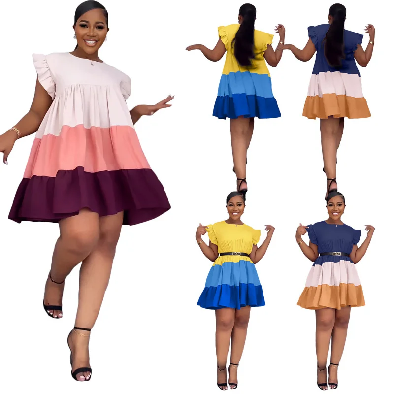 2025 Women's Spring/Summer Round Neck Ruffle Sleeve Color Block Patchwork Flared Loose Dress C001
2025 Women's Spring/Summer Round Neck Ruffle Sleeve Color Block Patchwork Flared Loose Dress C001