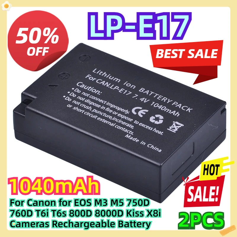 LP-E17 1040mAh 2pcs For Canon for EOS M3 M5 750D 760D T6i T6s 800D 8000D Kiss X8i Cameras Rechargeable Battery
LP-E17 1040mAh 2pcs For Canon for EOS M3 M5 750D 760D T6i T6s 800D 8000D Kiss X8i Cameras Rechargeable Battery