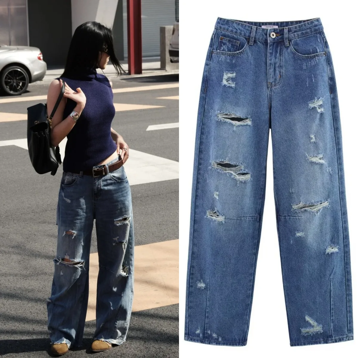 ETJ 2025 TRAF Spring new women's Y2K fashion ripped trim mid-waist balloon version jeans personality girl pants
ETJ 2025 TRAF Spring new women's Y2K fashion ripped trim mid-waist balloon version jeans personality girl pants