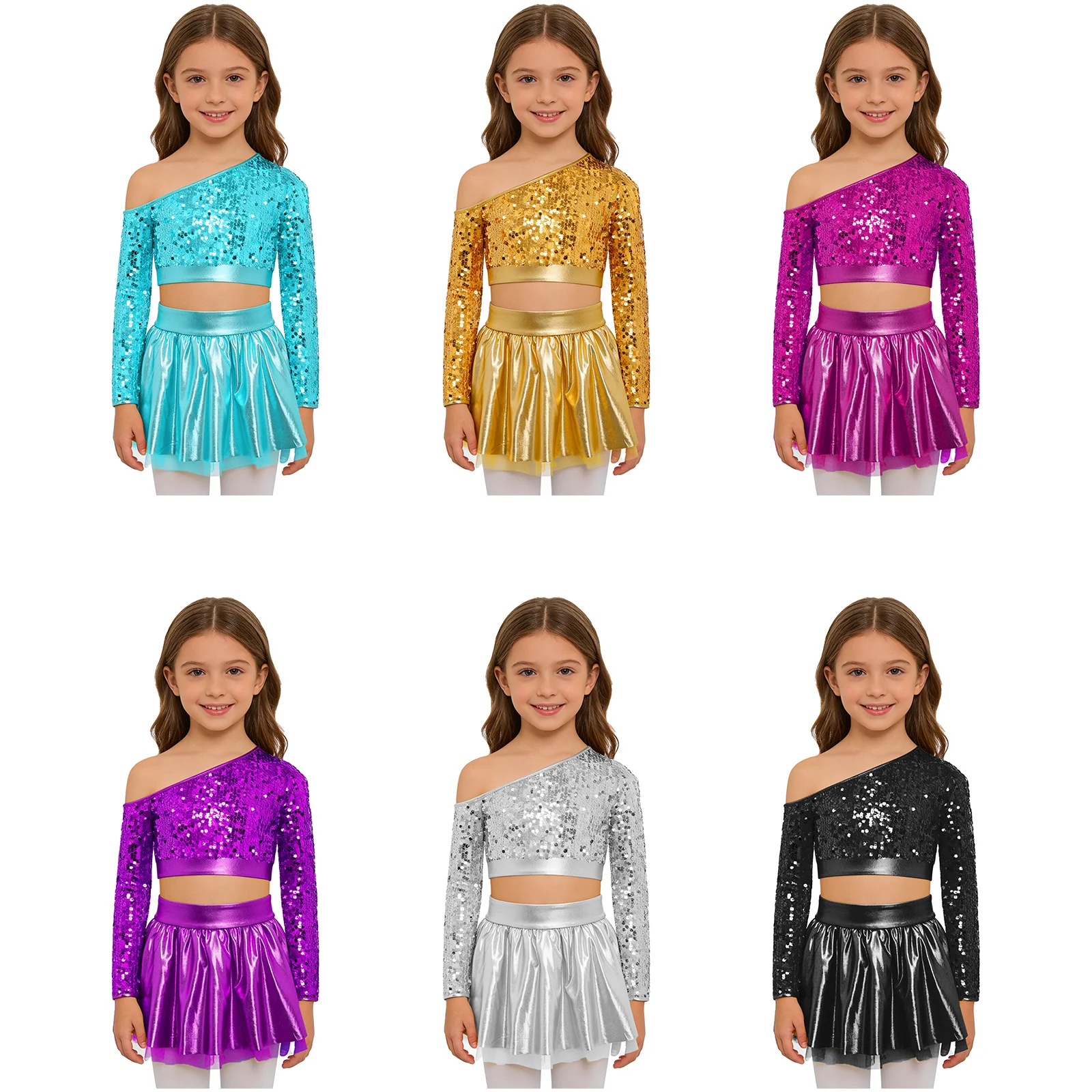 Girls Metallic Shiny Jazz Dance Cheerleading Costume Sequins Crop Tops Mesh Tutu Skirt for School Party Carnival Sports Meeting
Girls Metallic Shiny Jazz Dance Cheerleading Costume Sequins Crop Tops Mesh Tutu Skirt for School Party Carnival Sports Meeting