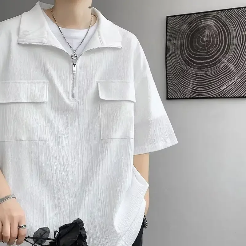 Summer Men Half Zip Shirt Short Sleeves Casual Classical Soft Lapel Medium Length Loose Comfortable Fashion Black White T-shirt
Summer Men Half Zip Shirt Short Sleeves Casual Classical Soft Lapel Medium Length Loose Comfortable Fashion Black White T-shirt