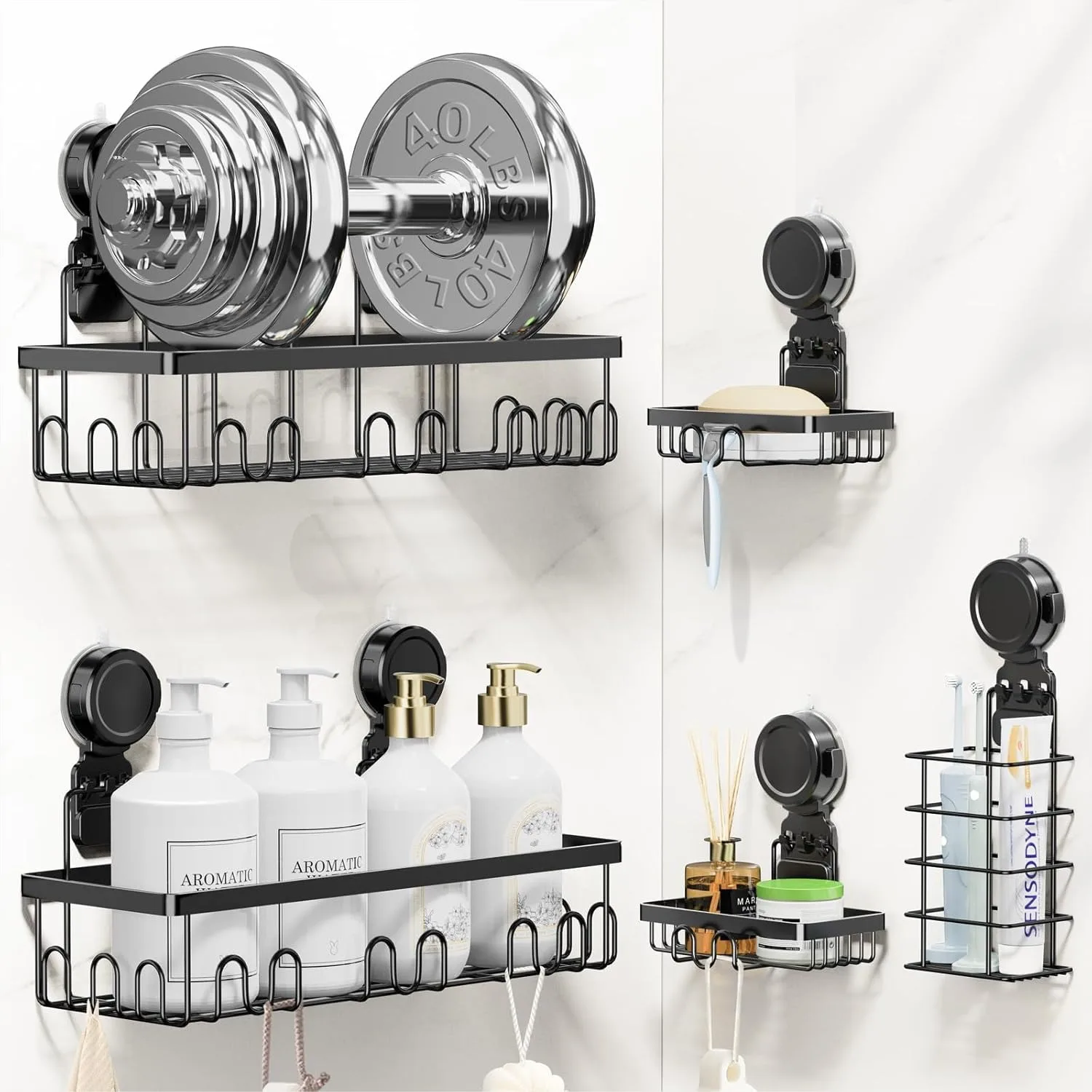 Shower Caddy Suction Cup 5 Pack, No Drilling Removable Shelf for Bathroom, Large Capacity Organizer Holds 40 lbs, Black
Shower Caddy Suction Cup 5 Pack, No Drilling Removable Shelf for Bathroom, Large Capacity Organizer Holds 40 lbs, Black