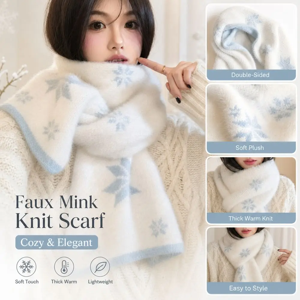 Double-Sided Faux Mink Scarf Thickened Knit Soft Snowflake Scarf Fair Isle Style Snowflake Pattern Knitted Neck Wrap
Double-Sided Faux Mink Scarf Thickened Knit Soft Snowflake Scarf Fair Isle Style Snowflake Pattern Knitted Neck Wrap