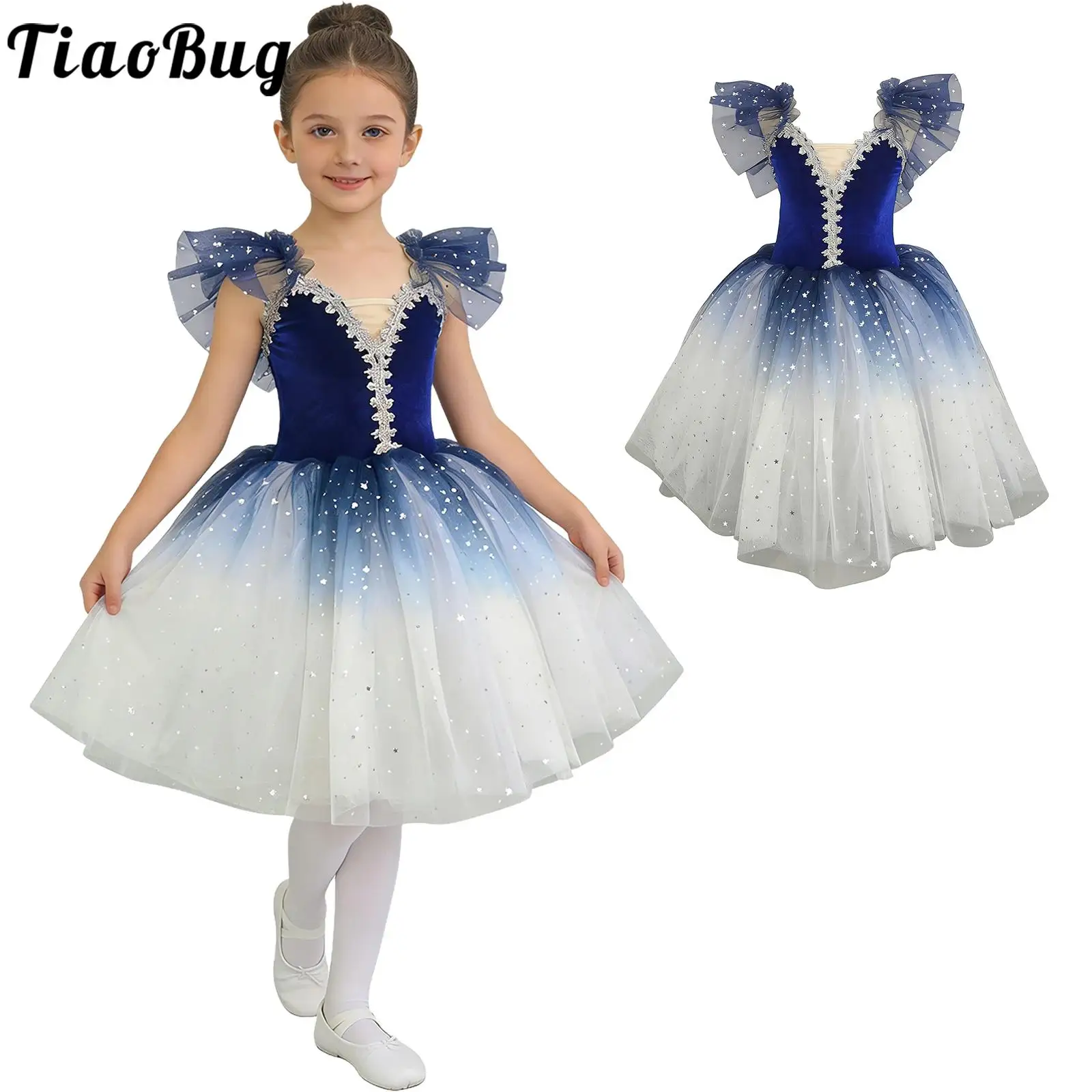 Kids Girls Ballet Dance Dress Ruffled Sleeves Velvet Bodice Sequin Tulle Dress Tutu Dance Ballerina Performance Competition Gown
Kids Girls Ballet Dance Dress Ruffled Sleeves Velvet Bodice Sequin Tulle Dress Tutu Dance Ballerina Performance Competition Gown