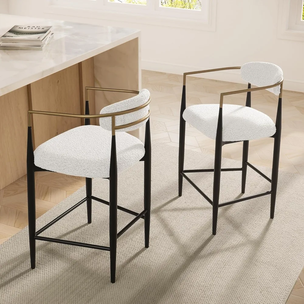 Counter Height Bar Stools Set of 2, Modern Upholstered Counter Stools with Gold Arms and Black Metal Legs, Boucle Island Chairs
Counter Height Bar Stools Set of 2, Modern Upholstered Counter Stools with Gold Arms and Black Metal Legs, Boucle Island Chairs