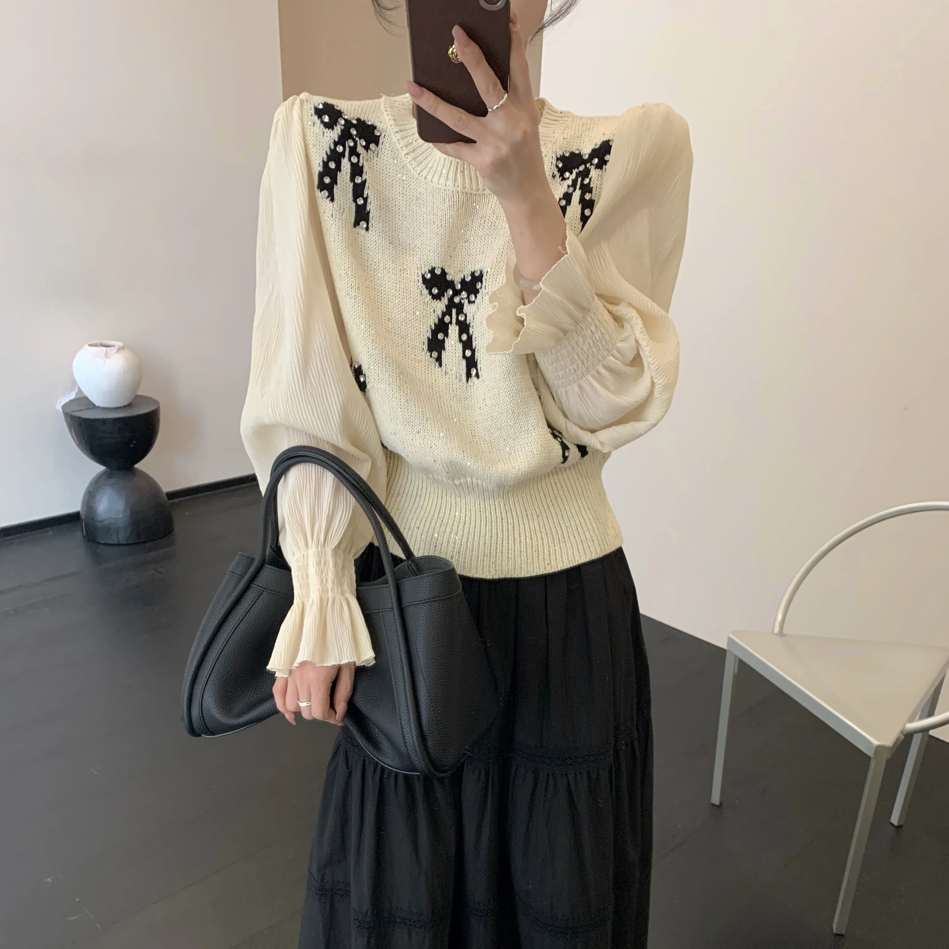 Fashion Women T Shirts Vintage Knitted Crop Sweater Tops Korean Long Sleeve Woman T shirts Spring 2025 Femme Bow Jacquard N610
Fashion Women T Shirts Vintage Knitted Crop Sweater Tops Korean Long Sleeve Woman T shirts Spring 2025 Femme Bow Jacquard N610