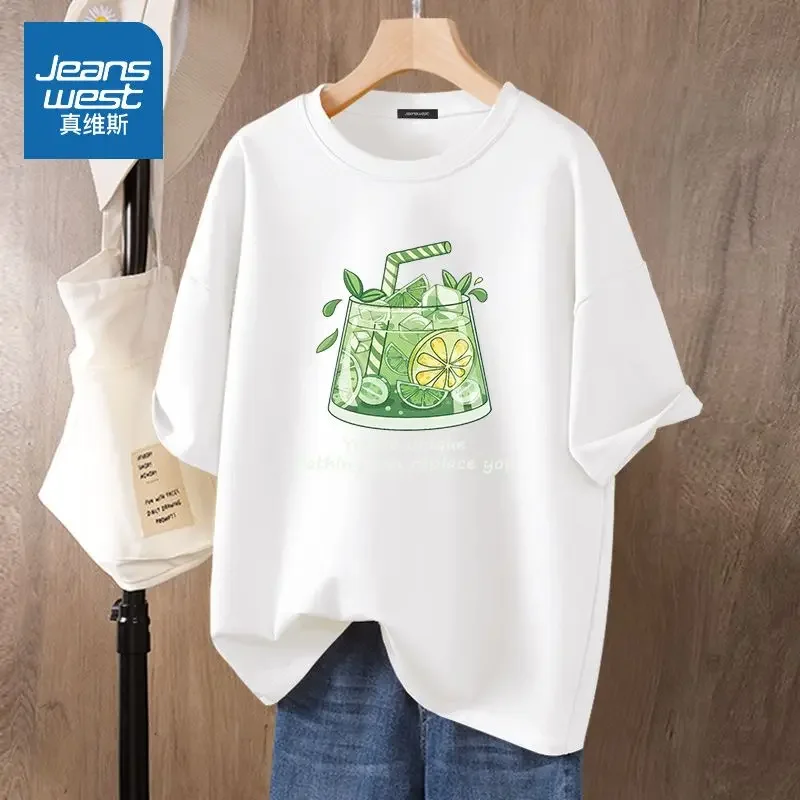 Summer Basics Cartoon Soft Drink Printed Simple T-shirt Pure Cotton Short Sleeve O-neck Loose Casual Pullover Lady Top Tee
Summer Basics Cartoon Soft Drink Printed Simple T-shirt Pure Cotton Short Sleeve O-neck Loose Casual Pullover Lady Top Tee