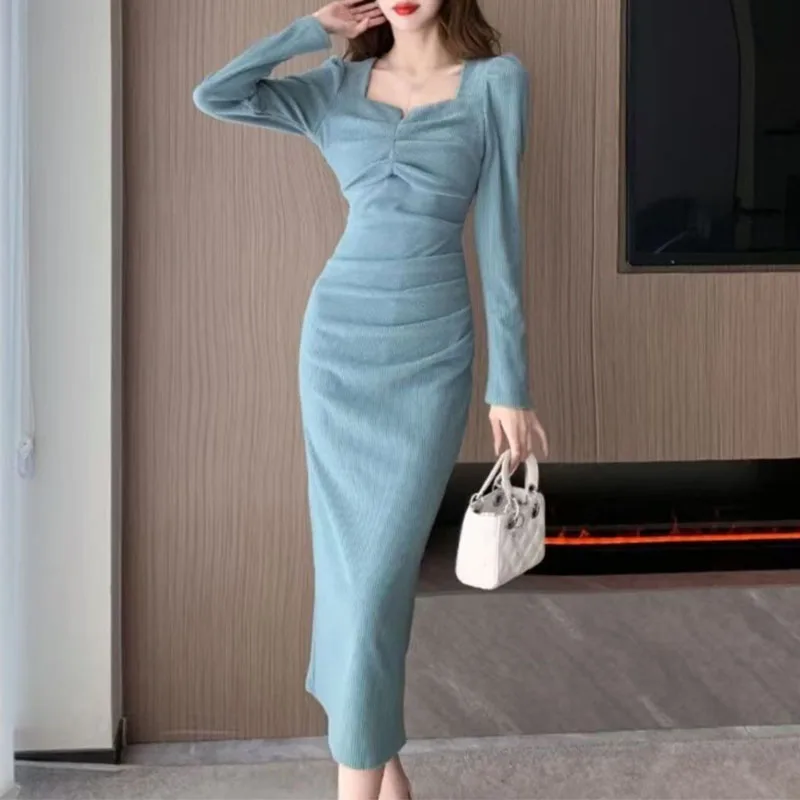 French Slim Square Collar Long Sleeve Pleated Dress Autumn and Winter New Slim Long Skirt Women's Clothing
French Slim Square Collar Long Sleeve Pleated Dress Autumn and Winter New Slim Long Skirt Women's Clothing
