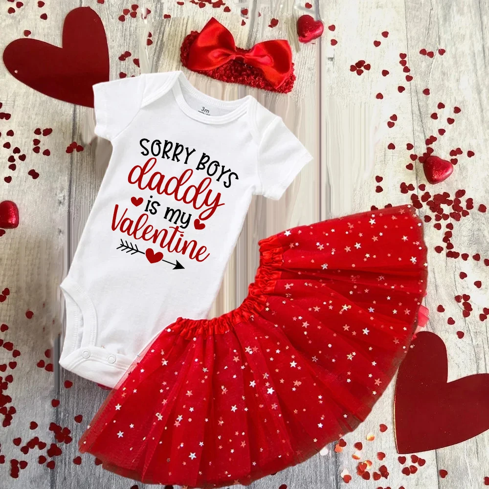 Sorry Boys Daddy Is My Valentine Print Baby Bodysuit Dress Set Infant Valentine's Day Party Girls Holiday Romper Tutu Skirt Set
Sorry Boys Daddy Is My Valentine Print Baby Bodysuit Dress Set Infant Valentine's Day Party Girls Holiday Romper Tutu Skirt Set