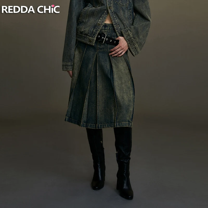 ReddaChic 90s Retro Wash Knee-long Pleated Denim Skirt Women Minimalist High Rise Loose Casual A-line Jeans Skirt Y2k Streetwear
ReddaChic 90s Retro Wash Knee-long Pleated Denim Skirt Women Minimalist High Rise Loose Casual A-line Jeans Skirt Y2k Streetwear