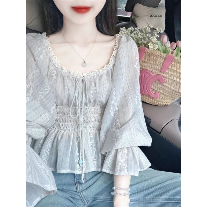 Floral Long Sleeve Women's Shirt Summer New Style Lace Design Slimming Waist Tunic Blouse Chiffon Material Breathable
Floral Long Sleeve Women's Shirt Summer New Style Lace Design Slimming Waist Tunic Blouse Chiffon Material Breathable