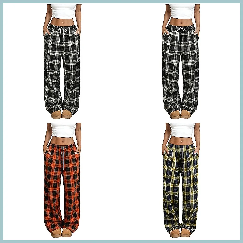 Women's Retro Plaid Casual Pants - Elastic Waist, Drawstring, Loose Fit & Stylish Low Rise Trousers
Women's Retro Plaid Casual Pants - Elastic Waist, Drawstring, Loose Fit & Stylish Low Rise Trousers