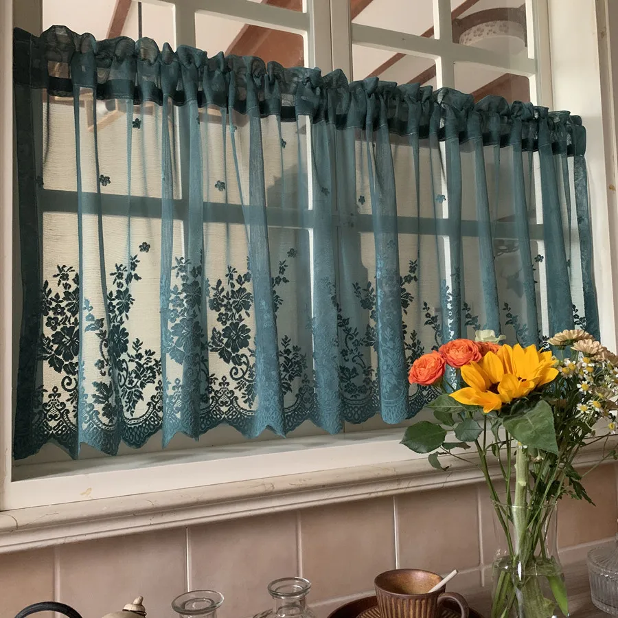 European style pastoral lace embroidery short curtain kitchen cabinet door coffee half curtain partition decoration dark green
European style pastoral lace embroidery short curtain kitchen cabinet door coffee half curtain partition decoration dark green
