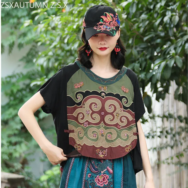 Chinese Ethnic Style Embroidery Women Blouse Cotton Linen Summer Vintage Harajuku Top Eleganti Loose Female T-shirt Short Sleeve
Chinese Ethnic Style Embroidery Women Blouse Cotton Linen Summer Vintage Harajuku Top Eleganti Loose Female T-shirt Short Sleeve