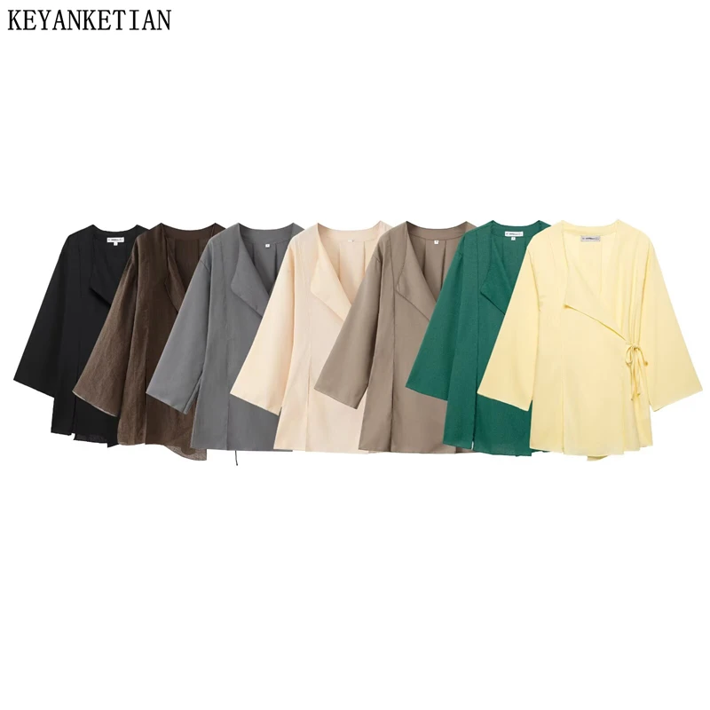 KEYANKETIAN 2025 Spring/Autumn New Women's Asymmetrical Lace Up Shirt Leisure style Chic Turn Down Collar Mid-length Blouses Top
KEYANKETIAN 2025 Spring/Autumn New Women's Asymmetrical Lace Up Shirt Leisure style Chic Turn Down Collar Mid-length Blouses Top