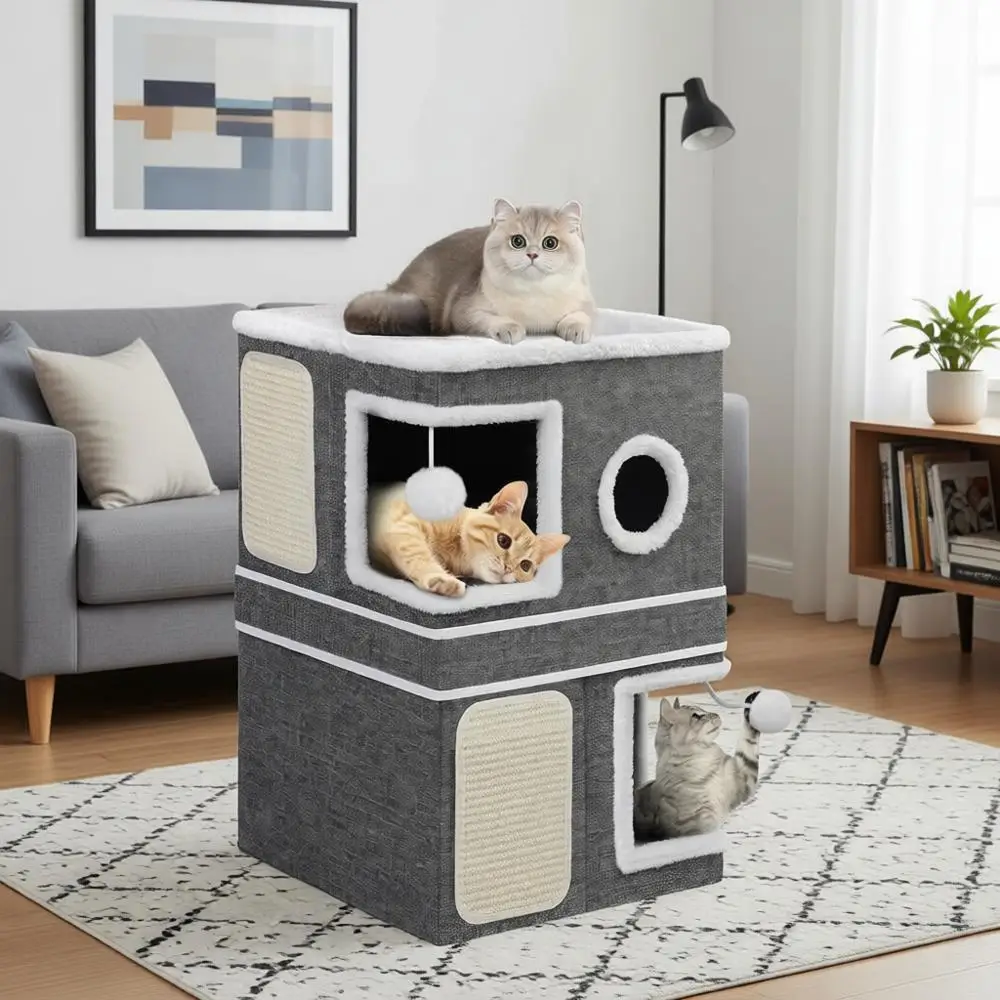 2-Storey Cat Houses, Dual-Purpose Double Large Cat Beds, Hideaway Condos, Scratch Pads, Fluffy Balls, Foldable Indoor Cat Cube H
2-Storey Cat Houses, Dual-Purpose Double Large Cat Beds, Hideaway Condos, Scratch Pads, Fluffy Balls, Foldable Indoor Cat Cube H
