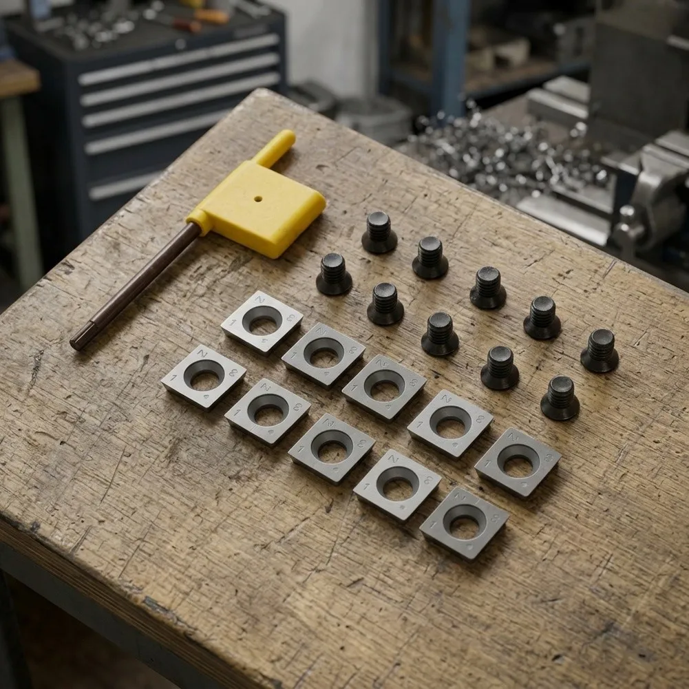 10 Pieces Carbide Square Inserts 14mm for Lathe Turning Tool with Screws and Wrenches Suitable for Wood Particleboard MDF
10 Pieces Carbide Square Inserts 14mm for Lathe Turning Tool with Screws and Wrenches Suitable for Wood Particleboard MDF