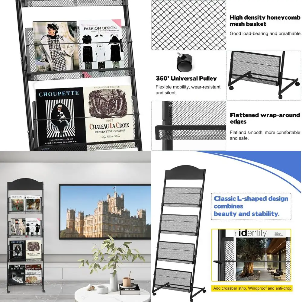 Floor-Standing 18.9 Wide Magazine Rack with Wheels for Trade Show Displays, Rolling Newspaper Stand for Brochures and Literature
Floor-Standing 18.9 Wide Magazine Rack with Wheels for Trade Show Displays, Rolling Newspaper Stand for Brochures and Literature