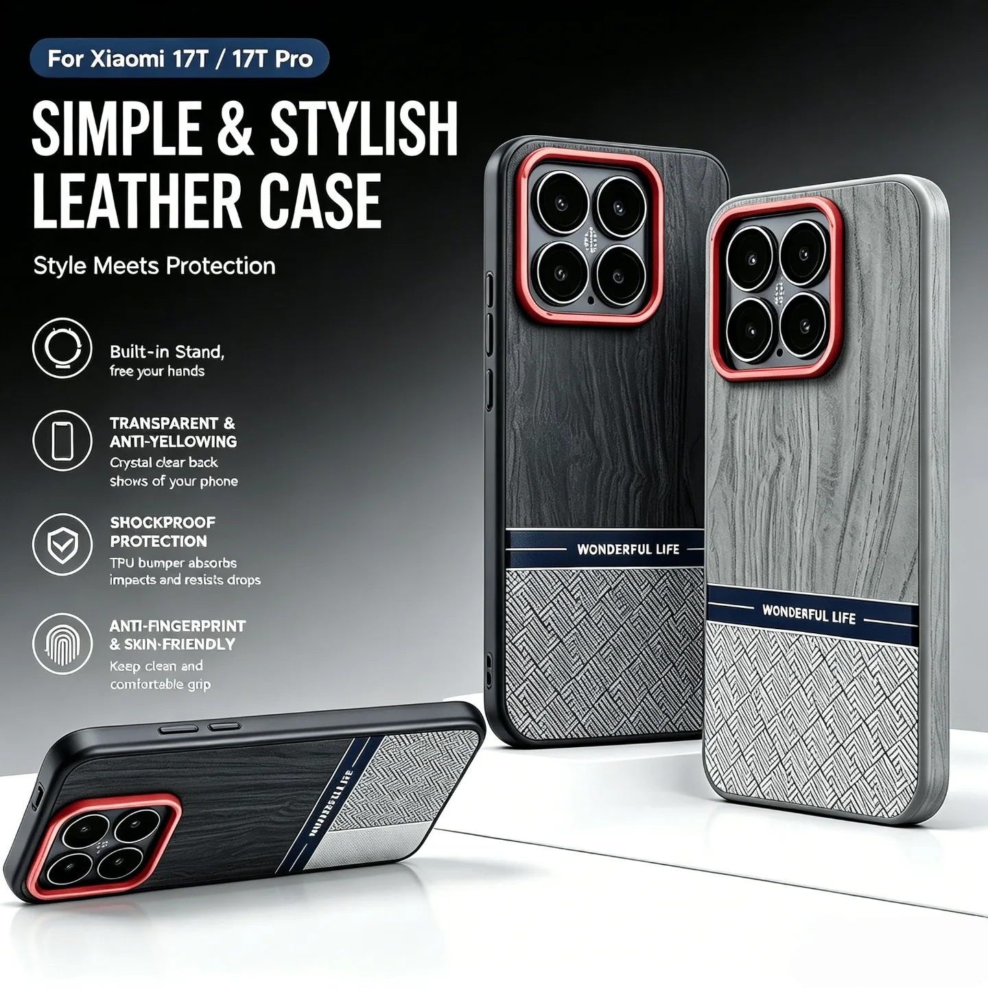 Luxury Color-blocking Wood Grain Leather Phone Case for Xiaomi 17T/17T Pro Skin-friendly Metal Camera Protect Shockproof Cover
Luxury Color-blocking Wood Grain Leather Phone Case for Xiaomi 17T/17T Pro Skin-friendly Metal Camera Protect Shockproof Cover