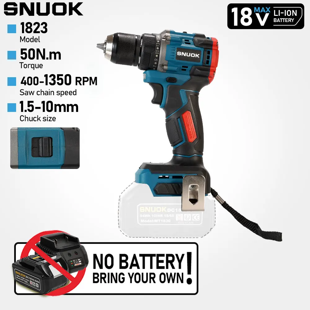 SNUOK No Battery Brushless Impact Drill 50N.m 1350RPM Cordless Dual-Function Electric Screwdriver For Makita 18V Lithium Battery
SNUOK No Battery Brushless Impact Drill 50N.m 1350RPM Cordless Dual-Function Electric Screwdriver For Makita 18V Lithium Battery