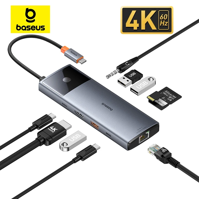 Baseus 10 in 1 4K@60Hz USB C HUB Type C to HDMI-compatible Splitter RJ45 USB 3.2 Gen 2 PD 100W Type C HUB For MacBook Pro Laptop
Baseus 10 in 1 4K@60Hz USB C HUB Type C to HDMI-compatible Splitter RJ45 USB 3.2 Gen 2 PD 100W Type C HUB For MacBook Pro Laptop