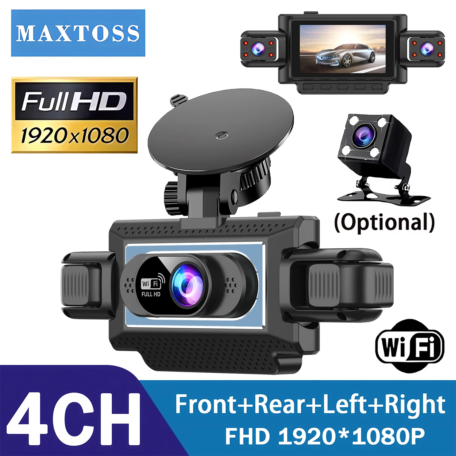 4 Channel Car DVR UHD 1080P 4-Lens Inside Vehicle Dash Cam 360° All Sides Car Camera Wifi Video Driving Registrator Black Box
4 Channel Car DVR UHD 1080P 4-Lens Inside Vehicle Dash Cam 360° All Sides Car Camera Wifi Video Driving Registrator Black Box