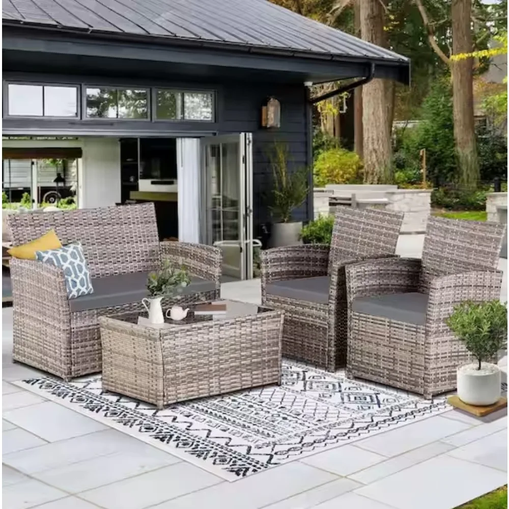 Gray 4-Piece Wicker Outdoor Patio Conversation Furniture Sofa set with Gray Cushions and Coffee Table, Apt, Porch, Yard
Gray 4-Piece Wicker Outdoor Patio Conversation Furniture Sofa set with Gray Cushions and Coffee Table, Apt, Porch, Yard