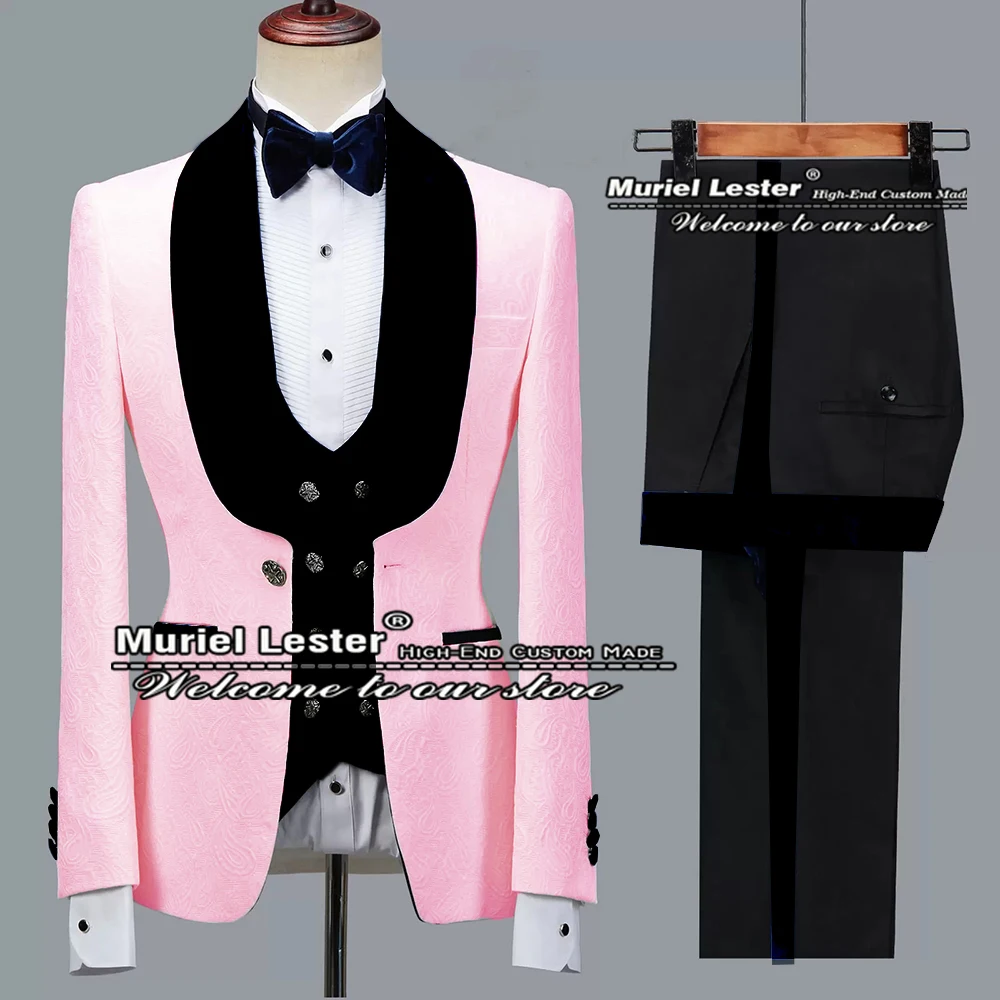 Hot Pink Suits Men Slim Fit Wedding Tuxedo Groomsmen Black Vlevet Lapel Blazer Set Tenue Africaine Hommes 3 Pieces Formal Party
Hot Pink Suits Men Slim Fit Wedding Tuxedo Groomsmen Black Vlevet Lapel Blazer Set Tenue Africaine Hommes 3 Pieces Formal Party