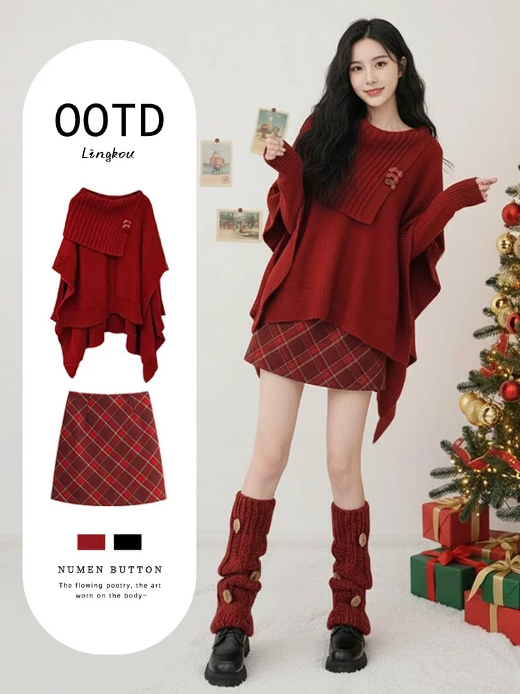 Red Knitted Sweater And Plaid Skirt Set Women's Autumn Winter Fashion plus Size New Year's Outfit Color Block Slimming
Red Knitted Sweater And Plaid Skirt Set Women's Autumn Winter Fashion plus Size New Year's Outfit Color Block Slimming