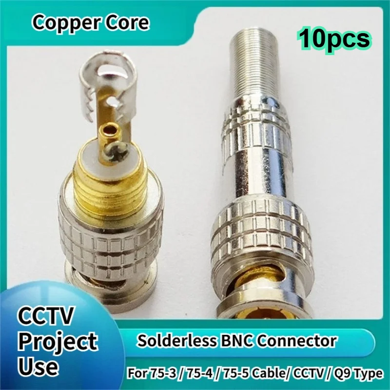 10pcs Solderless BNC Connector Copper Core - CCTV Q9 Video Cable Plug for RG59 75-3-4-5 Coaxial Wire
10pcs Solderless BNC Connector Copper Core - CCTV Q9 Video Cable Plug for RG59 75-3-4-5 Coaxial Wire