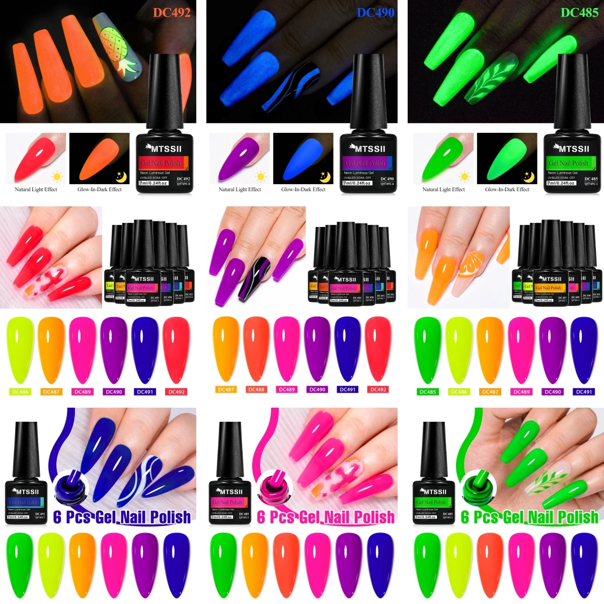 MTSSII 6pcs Fluorescent Glow In Dark Gel Nail Polish Neon Luminous Gel Vernis Semi Permanent Nail Art UV LED Varnish Manicure
MTSSII 6pcs Fluorescent Glow In Dark Gel Nail Polish Neon Luminous Gel Vernis Semi Permanent Nail Art UV LED Varnish Manicure