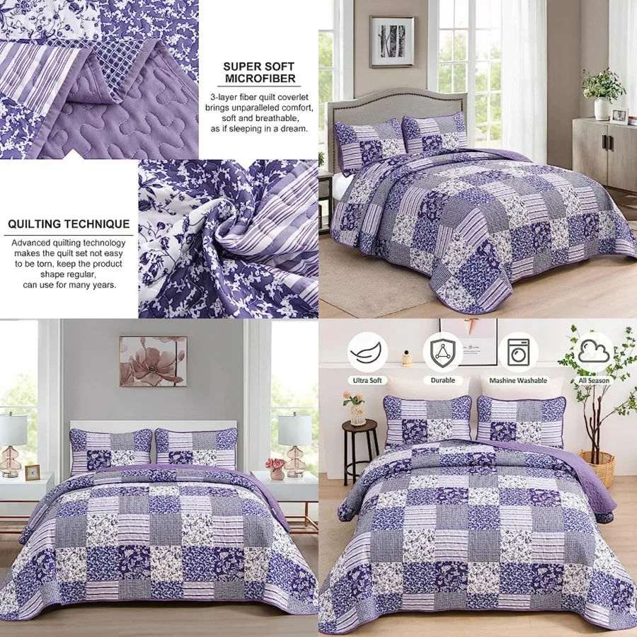 Quilt Set Size, 3 Pieces Boho Floral Plaid Bedspread Coverlet Set for All Season, Patchwork Reversible Bedding Set 90x96
Quilt Set Size, 3 Pieces Boho Floral Plaid Bedspread Coverlet Set for All Season, Patchwork Reversible Bedding Set 90x96