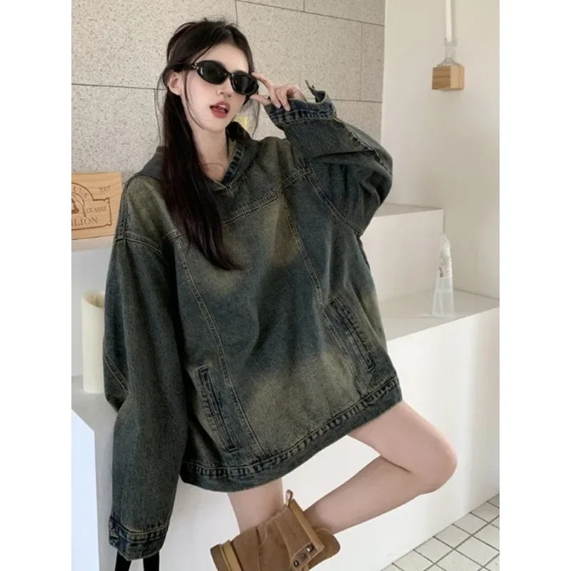 Denim Jacket Women Outwear American Style Old-fashioned Hooded Jackets New Design Sense Retro Loose Pullover Casual
Denim Jacket Women Outwear American Style Old-fashioned Hooded Jackets New Design Sense Retro Loose Pullover Casual