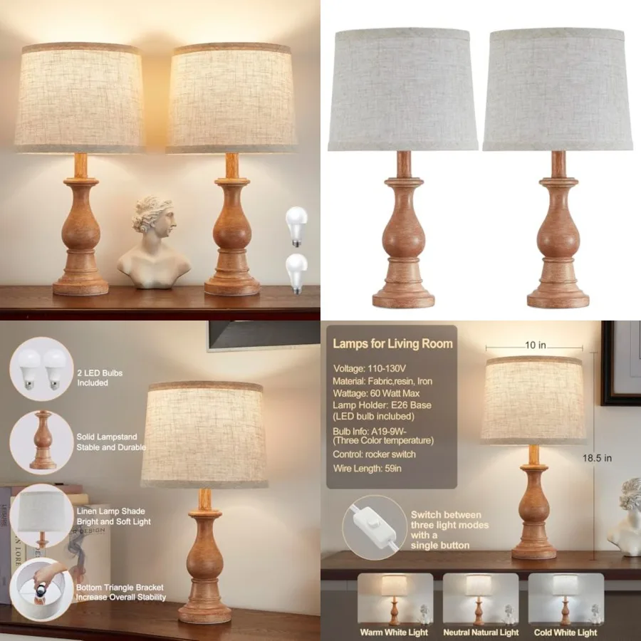 Vintage Table Lamp for Living Room Bedroom, 18.5" Farmhouse Bedside Lamps Nightstand Lamp Set of 2, Table Lamps with Oatmeal Li
Vintage Table Lamp for Living Room Bedroom, 18.5" Farmhouse Bedside Lamps Nightstand Lamp Set of 2, Table Lamps with Oatmeal Li
