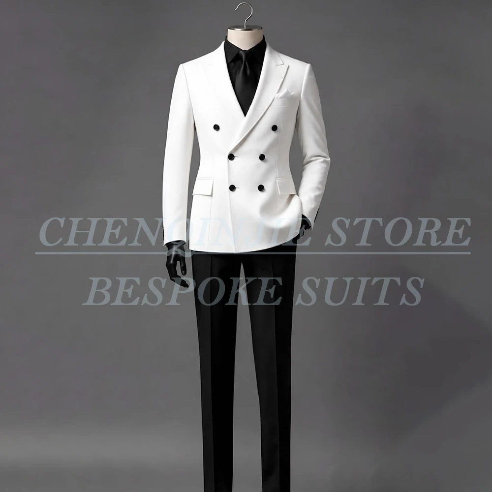 High Quality Men's Suits White Jacket With Black Pants Skinny Wedding Gentlemen 2 Piece Customized Outfits Costume Homme
High Quality Men's Suits White Jacket With Black Pants Skinny Wedding Gentlemen 2 Piece Customized Outfits Costume Homme