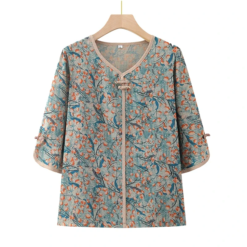 Elderly Women Summer Thin Floral Blouse Chinese Frog Button V Neck Three Quarter Sleeve Daily Mom Tops M 3XL
Elderly Women Summer Thin Floral Blouse Chinese Frog Button V Neck Three Quarter Sleeve Daily Mom Tops M 3XL