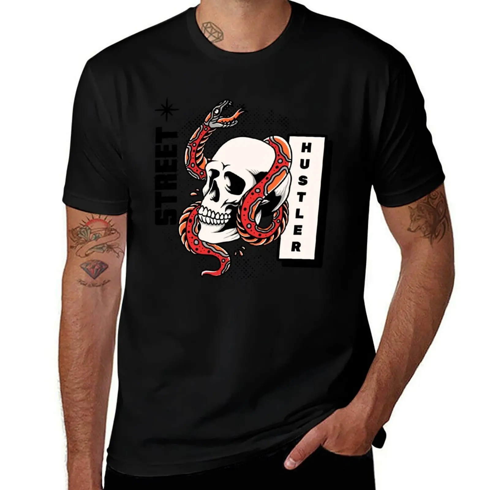 Skull Tattoo - Street Hustler Skull & snake streetwear T-Shirt t shirts for man graphic funny T-Shirt 
Skull Tattoo - Street Hustler Skull & snake streetwear T-Shirt t shirts for man graphic funny T-Shirt