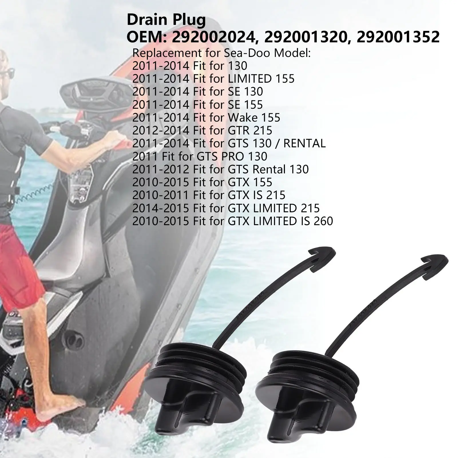 2pcs 292002024 Plastic Drain Plug Replacement OEM Fit for Sea Doo GTR GTS LTD RXT 900 Wake 155 Models
2pcs 292002024 Plastic Drain Plug Replacement OEM Fit for Sea Doo GTR GTS LTD RXT 900 Wake 155 Models