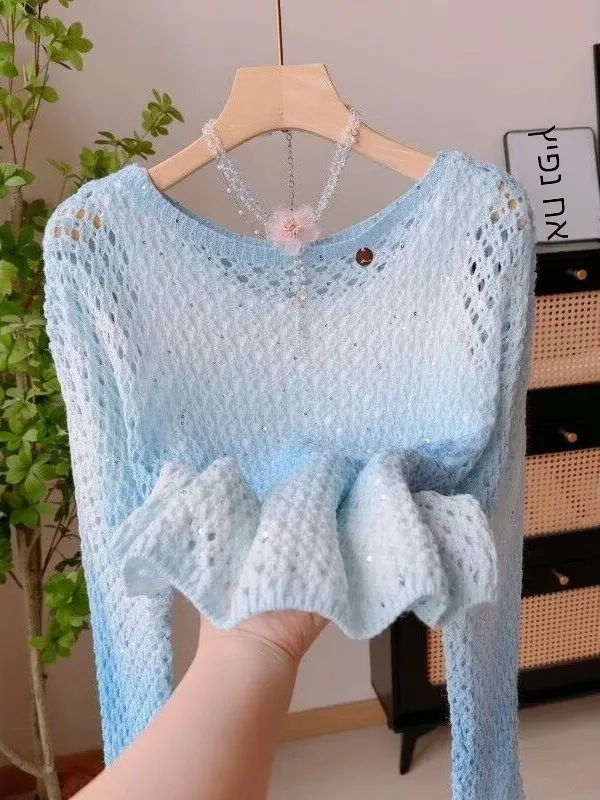Blue Knitted Long Sleeve Hollow out Vest Top Women's Spring Summer Fashion Casual Style Two Piece Set Comfortable Breathable
Blue Knitted Long Sleeve Hollow out Vest Top Women's Spring Summer Fashion Casual Style Two Piece Set Comfortable Breathable