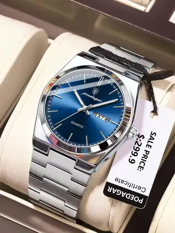 POEDAGAR Luxury Watches For Men Stainless Steel Waterproof Luminous Man Watch Date Week Fashion Casual Men's Quartz Watch Reloj