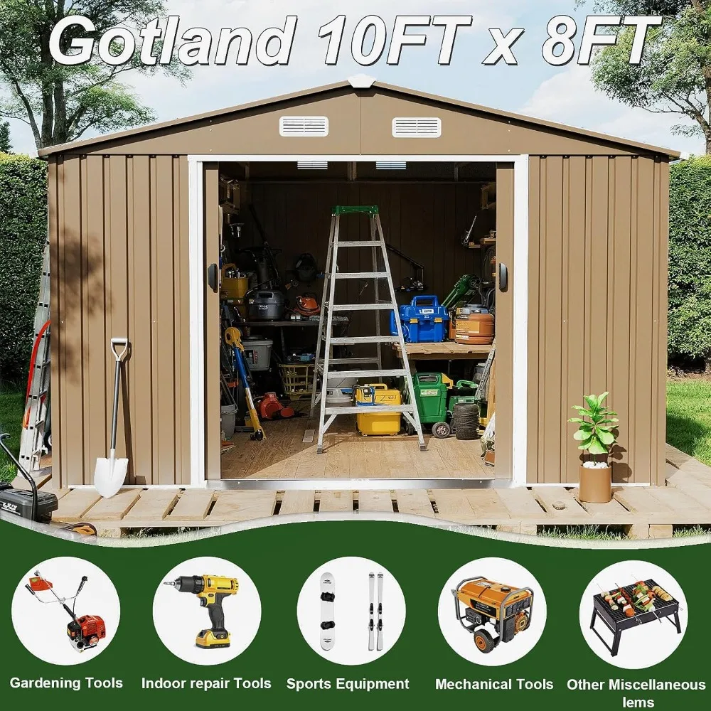 10FT X 8FT Sheds & Outdoor Storage, Storage Shed with 1 Large Window Sloped Step, Metal Shed with 2 Lockable Slide, Customized
10FT X 8FT Sheds & Outdoor Storage, Storage Shed with 1 Large Window Sloped Step, Metal Shed with 2 Lockable Slide, Customized