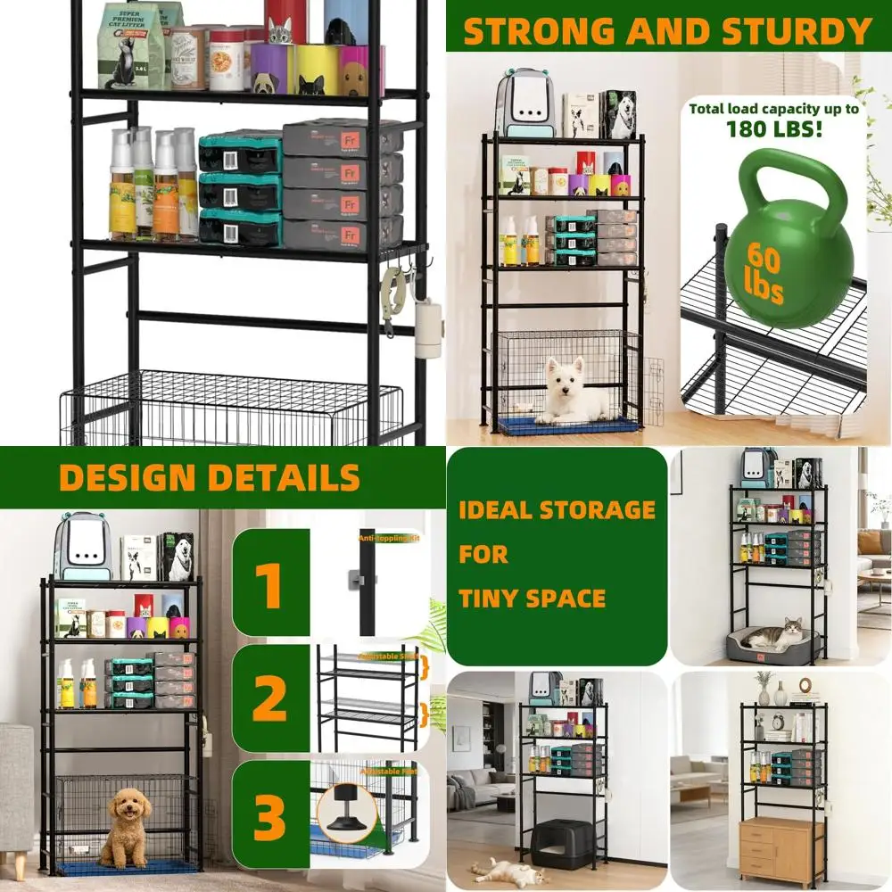 3-Tier Metal Dog Crate Stand with Storage Shelves, Adjustable Feet, Suitable for Cats and Most Breeds, Black Pet Supplies Organi
3-Tier Metal Dog Crate Stand with Storage Shelves, Adjustable Feet, Suitable for Cats and Most Breeds, Black Pet Supplies Organi