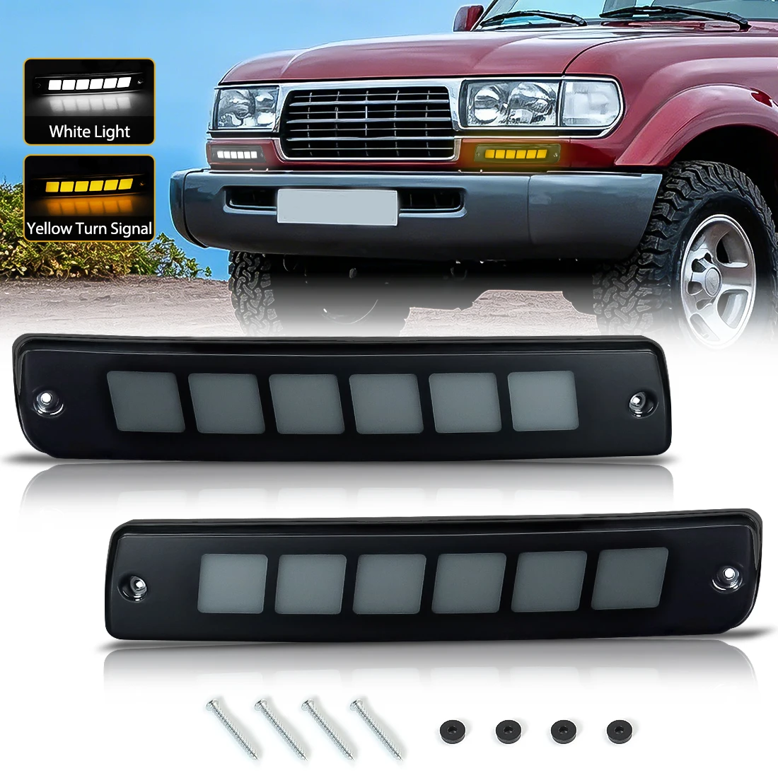 LED DRL For Toyota Land Cruiser LC80 1991-1997 Front Daytime Running Light Dynamic Turn Signal 12V Not compatible with Russia
LED DRL For Toyota Land Cruiser LC80 1991-1997 Front Daytime Running Light Dynamic Turn Signal 12V Not compatible with Russia