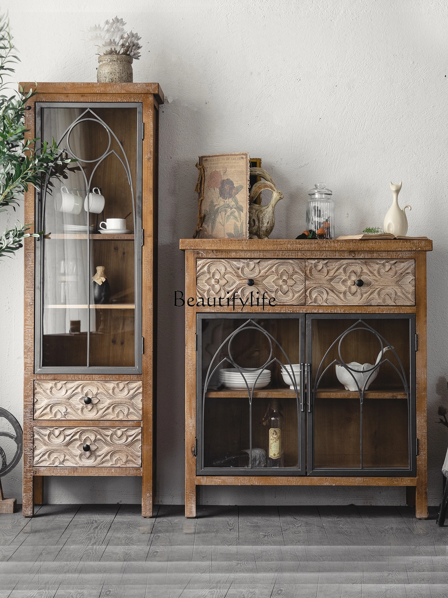 12Entrance Entrance Iron Glass Sideboard Cabinet Solid Wood Carved Curio Cabinet
12Entrance Entrance Iron Glass Sideboard Cabinet Solid Wood Carved Curio Cabinet