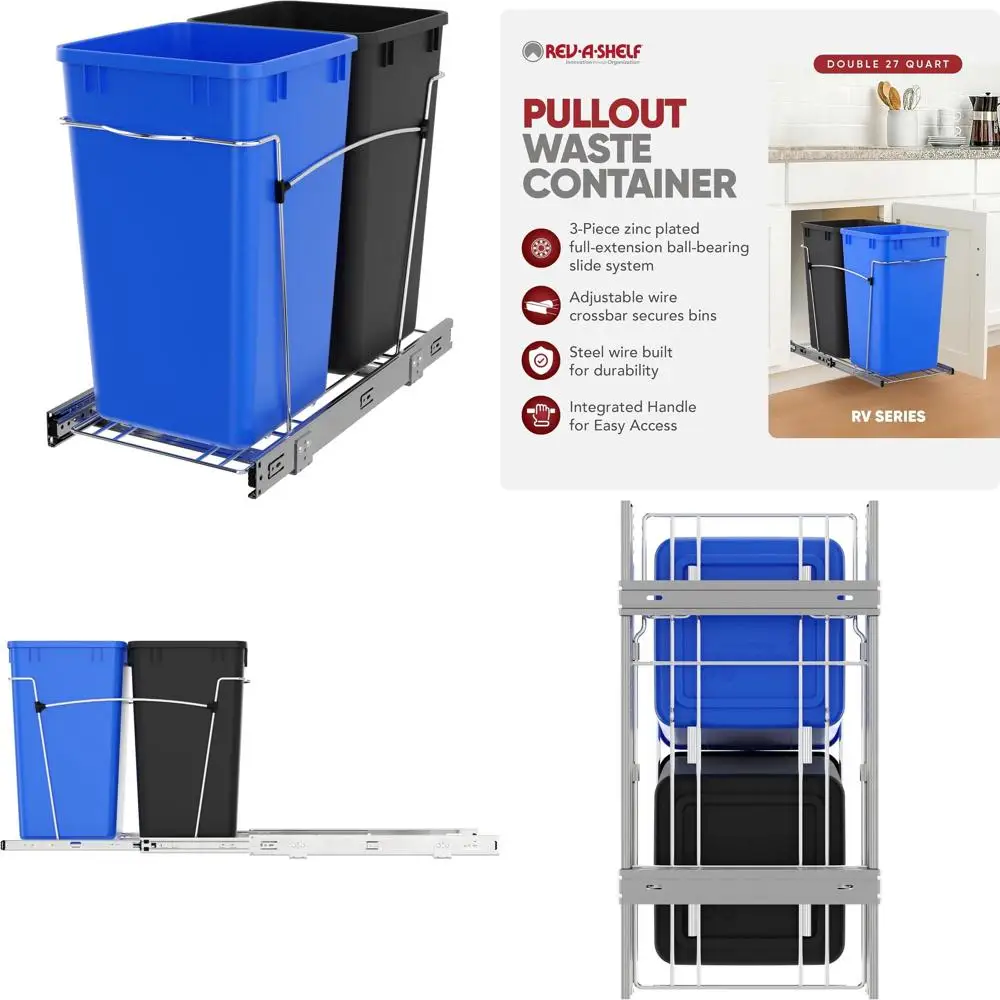 Kitchen Cabinet-Mounted 27 Qt Pullout Trash Bin with Extension Slides, Blue/Black
Kitchen Cabinet-Mounted 27 Qt Pullout Trash Bin with Extension Slides, Blue/Black