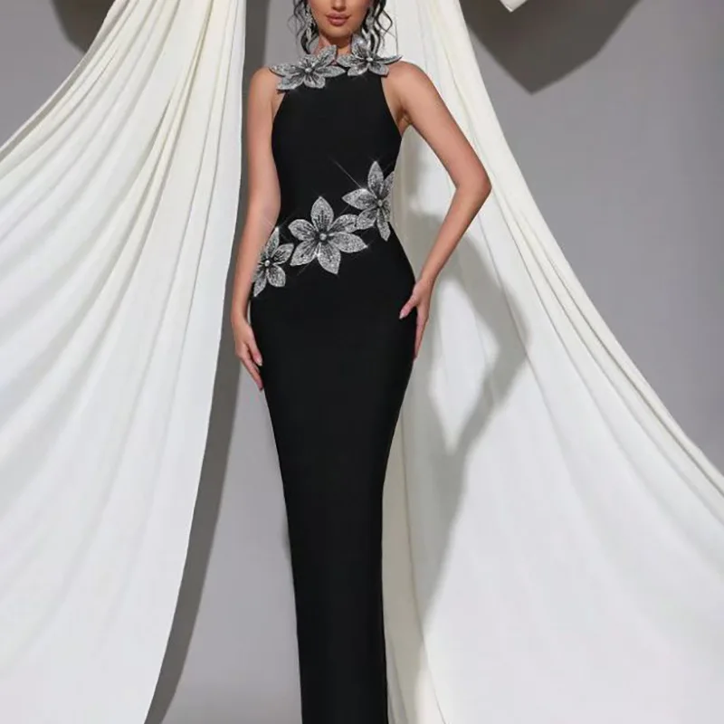 Fashionable Floral Embellished Diamond Wrap Dress Evening Gown Party Dress High Waist Sleeveless Slim Fit round Neckline
Fashionable Floral Embellished Diamond Wrap Dress Evening Gown Party Dress High Waist Sleeveless Slim Fit round Neckline