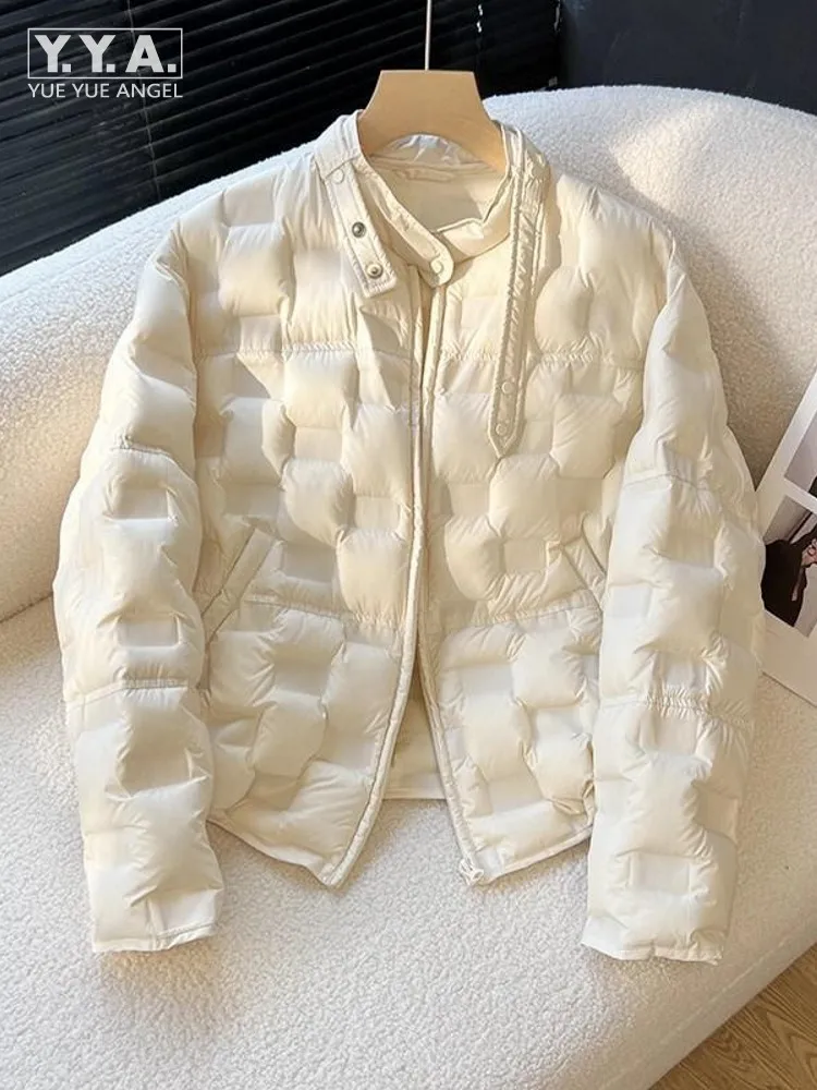 Зимнее женское белое утиное пуховое теплое пальто с воротником-стойкой и широкой талией, ветровка, элегантная женская короткая стильная легкая вес 
Зимнее женское белое утиное пуховое теплое пальто с воротником-стойкой и широкой талией, ветровка, элегантная женская короткая стильная легкая вес