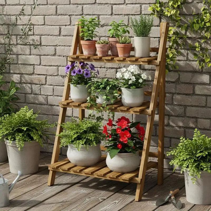 Wooden Folding Flower Pot Stand 3 Tier Garden Planter Display Ladder Gardener Storage Shelves Rack Herb Holder (60L x 37W x 9
Wooden Folding Flower Pot Stand 3 Tier Garden Planter Display Ladder Gardener Storage Shelves Rack Herb Holder (60L x 37W x 9
