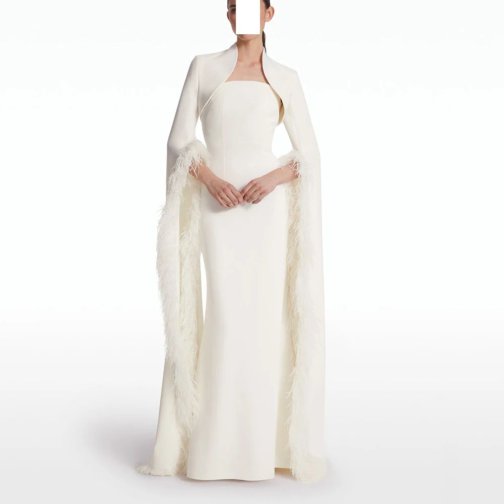 Customized High Quality Jersey Feathers Evening Dress Formal Strapless Long Sleeves Special Occasion Gowns Saudi Arabia 2025
Customized High Quality Jersey Feathers Evening Dress Formal Strapless Long Sleeves Special Occasion Gowns Saudi Arabia 2025